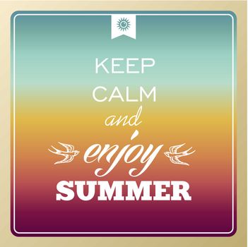 Vintage UK keep calm and enjoy summer poster, sun, sunset, sunrise illustration. Vector file layered for easy manipulation and custom coloring.
