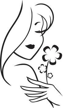 The symbolical monochrome image of the attractive young woman with a flower in a hand