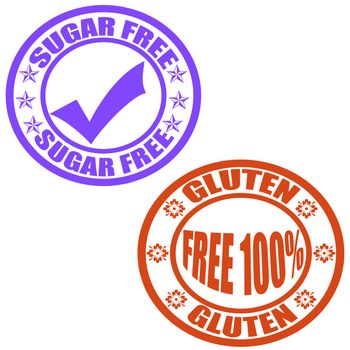 Set of stamps with free sugar and gluten inside, vector illustration