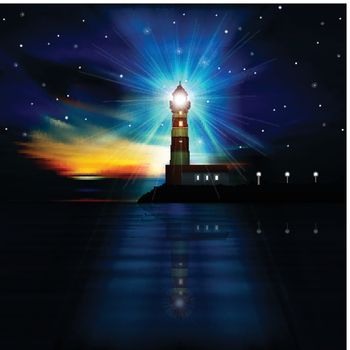 abstract background with lighthouse stars and sunrise