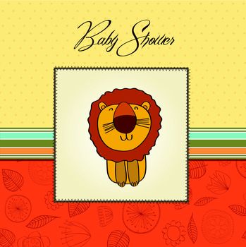 childish baby shower card with cartoon lion