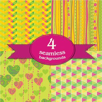 Set of four spring seamless backgrounds