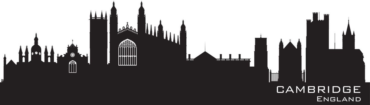 Cambridge England city skyline Detailed silhouette. Vector illustration