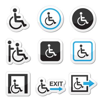 Disability vector black and blue labels set isolated on white