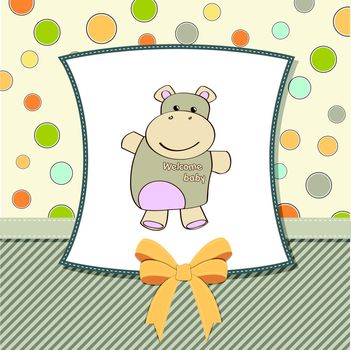 childish baby shower card with hippo toy in vector format