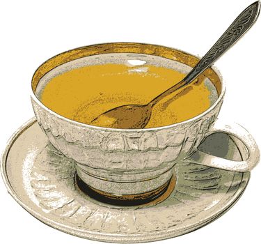 photorealistic, vector, traced illustration of cup of tea