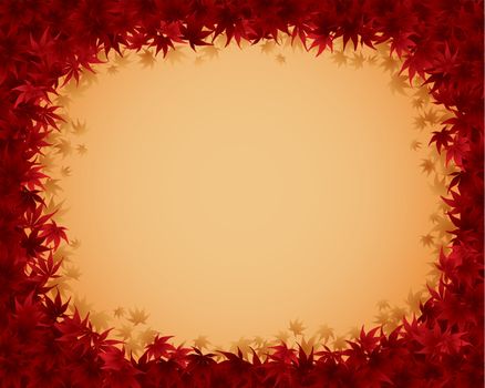 Frame of red maple leaves, vectorized brush painting.