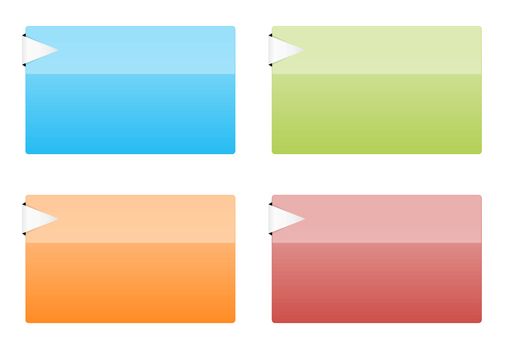 The set of blue, green, orange and red rectangular glossy templates with arrow