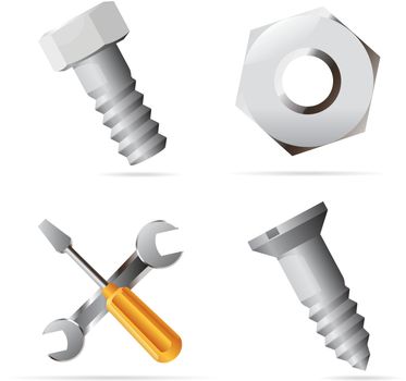 Icons for nuts and bolts. Vector illustration.