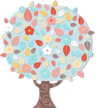 Fantastic Tree With Flowers, Vector Illustration
