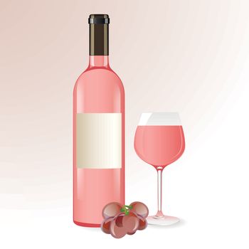 Vector illustration of a pink wine with grapes