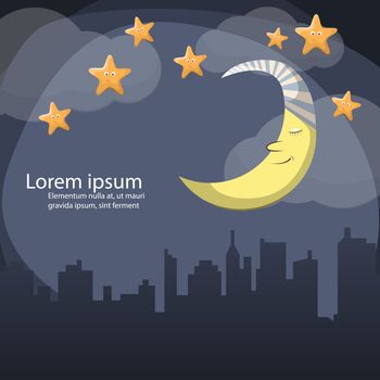 Vector night scene with moon and stars