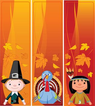 Three Cute Thanksgiving and Autumn vertical Banners