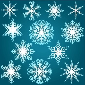 Snowflake Set - Blue Illustration, Vector