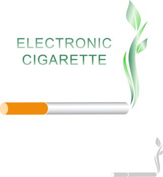Electronic Cigarette Concept With Green Leaves Over White