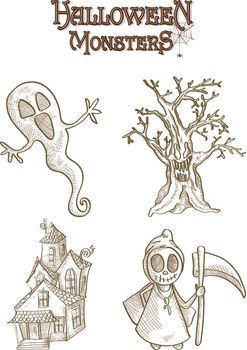 Halloween Monsters spooky cartoon creatures set. EPS10 Vector file organized in layers for easy editing.