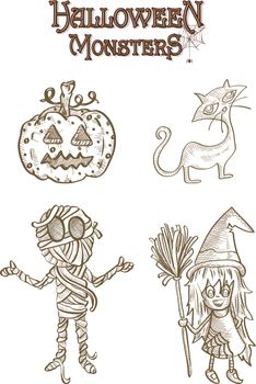 Halloween Monsters spooky cartoon creatures set. EPS10 Vector file organized in layers for easy editing.