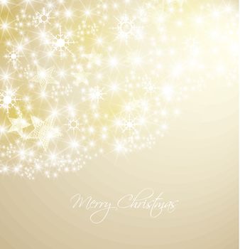 Golden christmas background with snow and stars