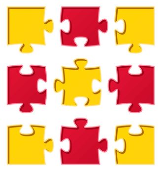 The composition made out of yellow and red puzzle pieces