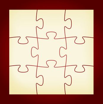 Set of nine blank isolated puzzle pieces