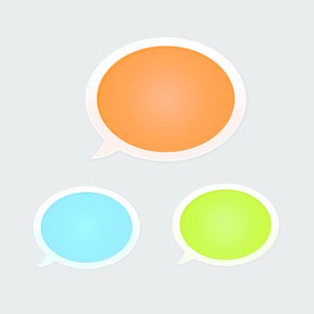 Set of orange, blue and green glossy blank speech bubbles