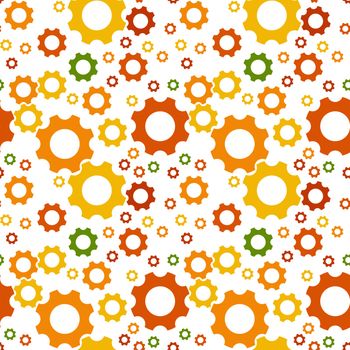 The seamless pattern made out of various color and size cogwheels