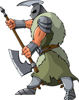 Knight attacking with an axe, vector illustration