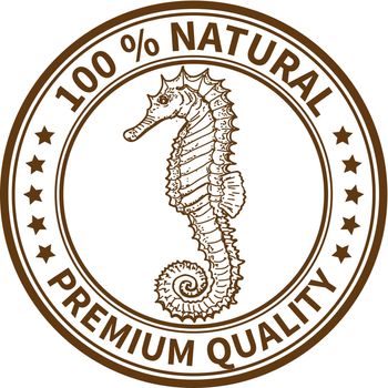 Stamp with the seahorse and the text 100% natural, premium quality