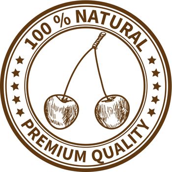 Stamp with the cherry and the text 100% natural, premium quality