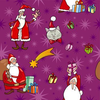 Seamless Pattern Cartoon Illustration of Santa Claus and Christmas Themes for Wrapper or Paper Pack and Design