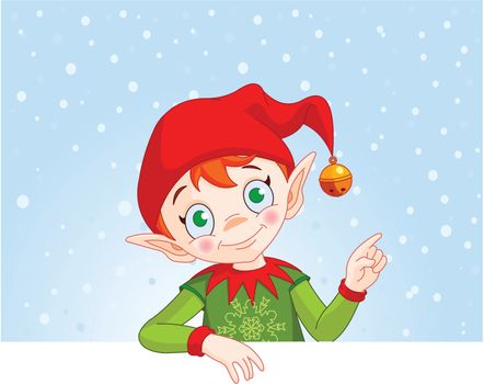 Cute Christmas Elf with a place card or invite