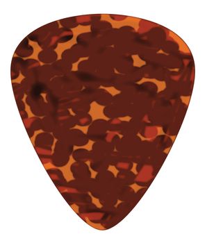 A typical tortoise shell plectrum isolated on a white background.