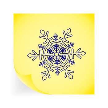Snowflake. Single icon on the yellow note paper. Vector illustration.