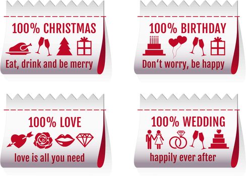 fabric tags for Christmas card, birthday, Valentine's day, wedding invitation, set of vector design elements