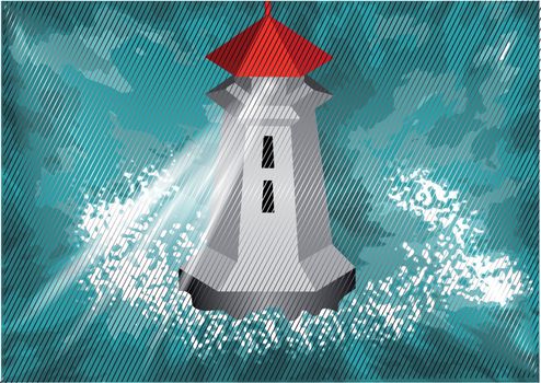 lighthouse in the high sea under the rain