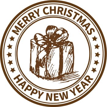 Christmas and New Year stamp with the gift box