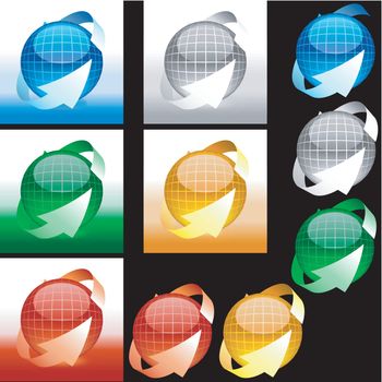 Glossy Sphere With Arrow - Colored Illustration Set, Vector