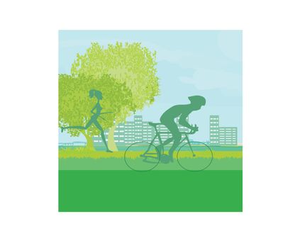 silhouette of marathon runner and cyclist race