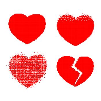 Pixel heart vector set