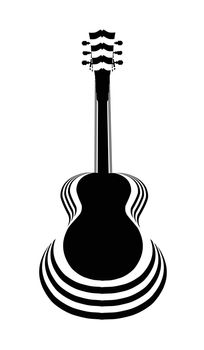 Traditional guitar shape silhouettes cut out on black and white paper layers