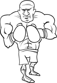 Black and White Cartoon Illustrations of Boxer Sportsman or Fighter for Coloring Book