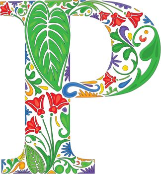 Colorful floral initial capital letter P