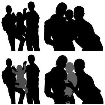 Family Silhouettes - Black Illustrations, Vector