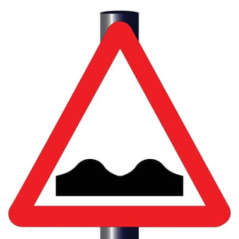 The traditional 'UNEVEN ROAD' triangle, traffic sign isolated on a white background..