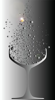 A traditional champagne class outline filled with bubbles with one highlited in colour.
