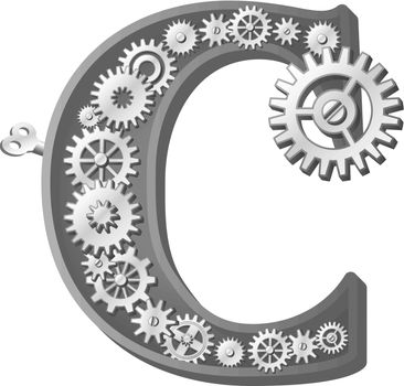 Mechanical alphabet made from gears. Letter c