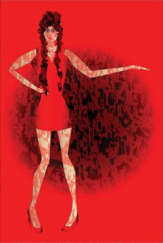A dancer behind a red grunge background.