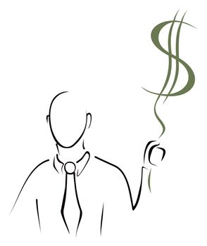 Drawing of a businessman holding dollar symbol