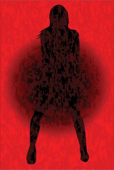 A modern red grunge faded background. with the silhouette of a dancing girl.