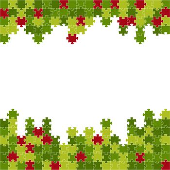 The puzzle border made out of green and red puzzle pieces